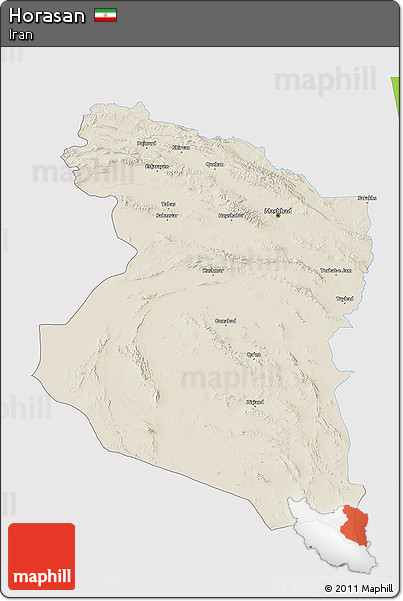 Shaded Relief 3D Map of Horasan, single color outside