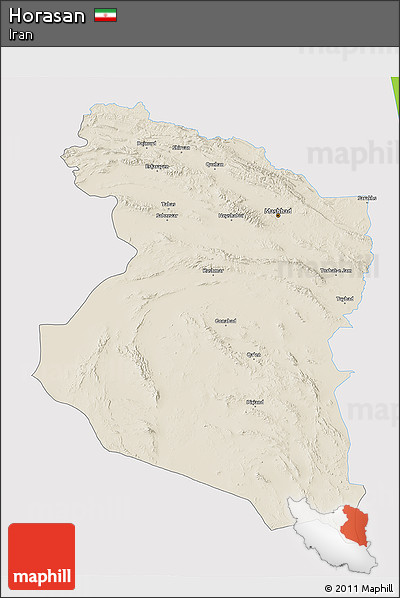 Shaded Relief 3D Map of Horasan, single color outside