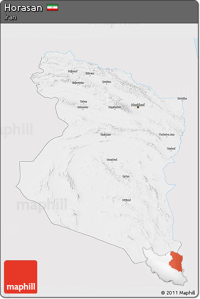 Silver Style 3D Map of Horasan, single color outside