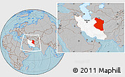 Gray Location Map of Horasan, highlighted country, within the entire country, hill shading