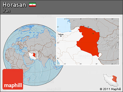 Gray Location Map of Horasan, highlighted country, hill shading