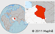 Gray Location Map of Horasan, highlighted country, hill shading