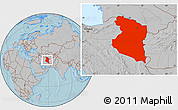 Gray Location Map of Horasan, hill shading