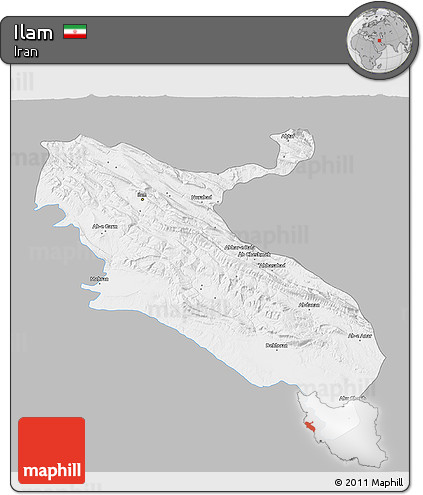Gray 3D Map of Ilam, single color outside