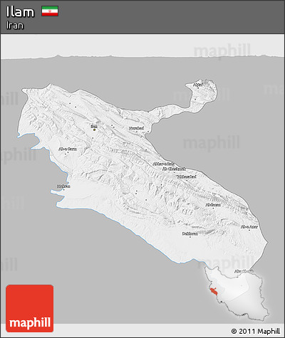 Gray 3D Map of Ilam, single color outside