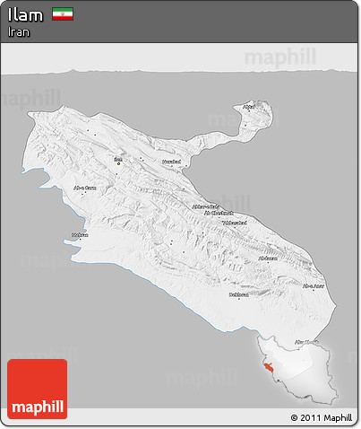 Gray 3D Map of Ilam, single color outside
