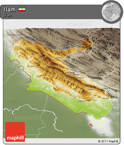 Physical 3D Map of Ilam, semi-desaturated