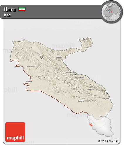 Shaded Relief 3D Map of Ilam, cropped outside