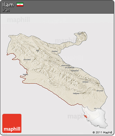 Shaded Relief 3D Map of Ilam, cropped outside