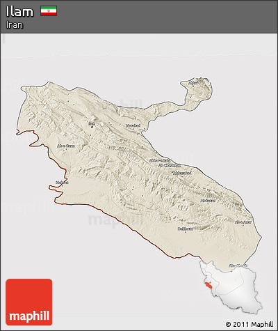 Shaded Relief 3D Map of Ilam, cropped outside