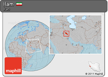 Gray Location Map of Ilam, within the entire country, hill shading