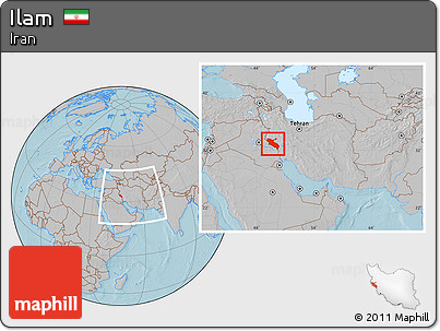 Gray Location Map of Ilam, within the entire country, hill shading