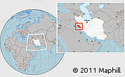 Gray Location Map of Ilam, highlighted country, within the entire country, hill shading