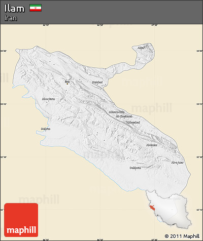 Classic Style Map of Ilam, single color outside