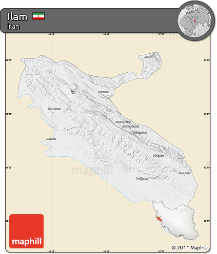 Classic Style Map of Ilam, single color outside