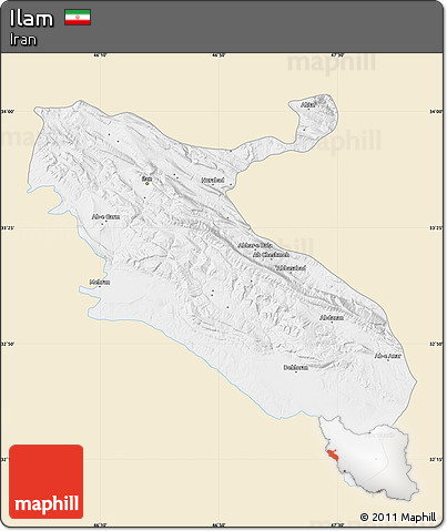 Classic Style Map of Ilam, single color outside