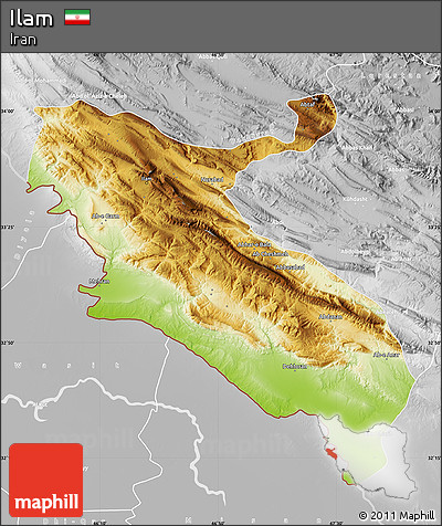 Physical Map of Ilam, lighten, desaturated