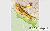 Physical Map of Ilam, lighten