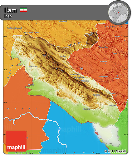 Physical Map of Ilam, political outside