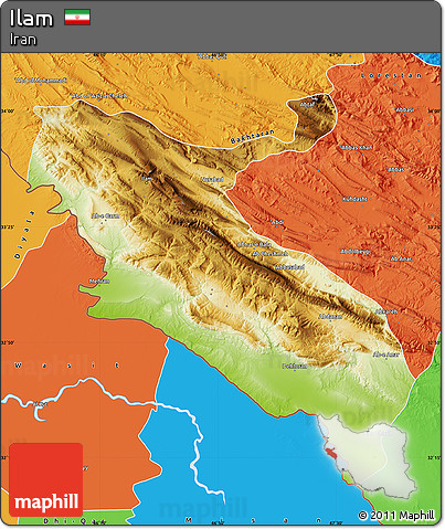 Physical Map of Ilam, political outside