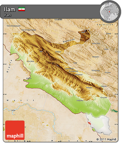Physical Map of Ilam, satellite outside