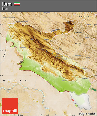 Physical Map of Ilam, satellite outside
