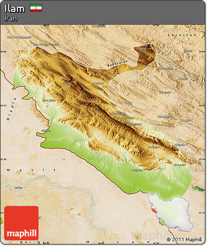 Physical Map of Ilam, satellite outside