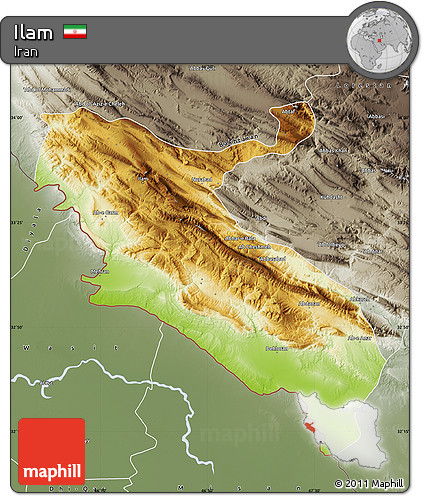 Physical Map of Ilam, semi-desaturated