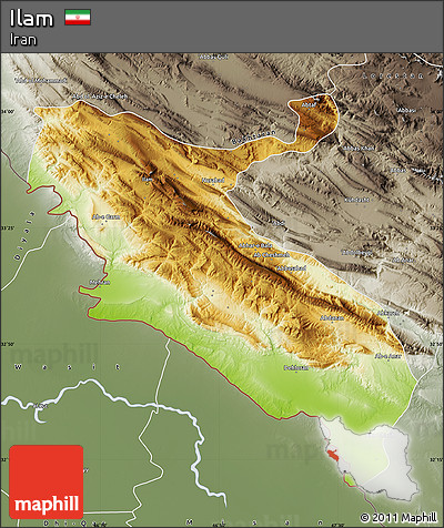 Physical Map of Ilam, semi-desaturated