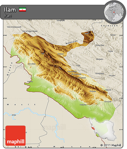 Physical Map of Ilam, shaded relief outside