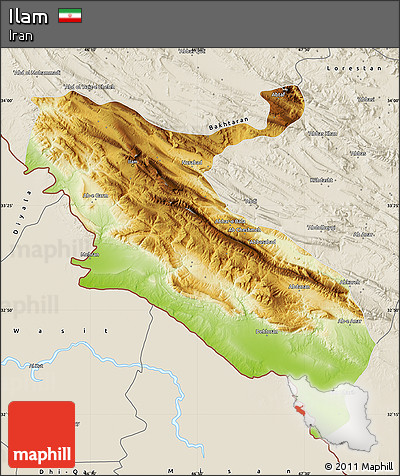 Physical Map of Ilam, shaded relief outside