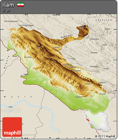 Physical Map of Ilam, shaded relief outside
