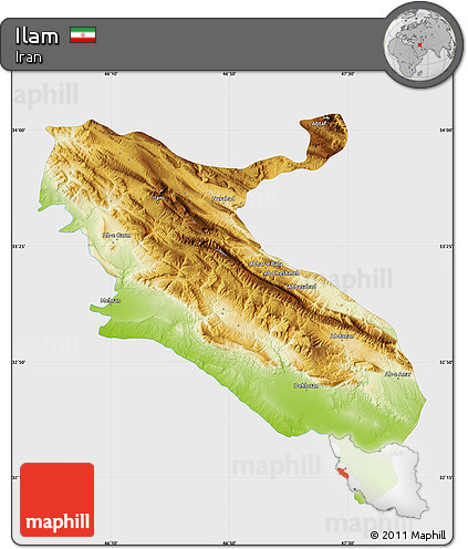 Physical Map of Ilam, single color outside