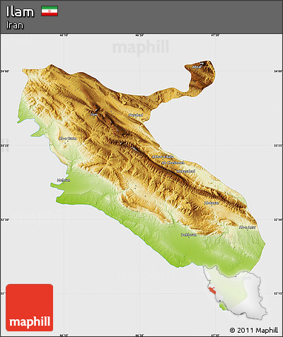 Physical Map of Ilam, single color outside