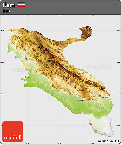 Physical Map of Ilam, single color outside