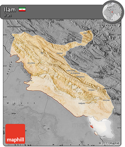 Satellite Map of Ilam, darken, desaturated