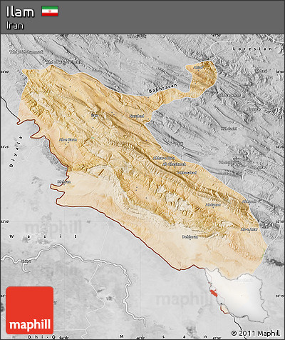 Satellite Map of Ilam, desaturated