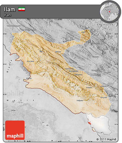 Satellite Map of Ilam, desaturated
