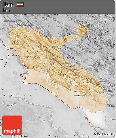 Satellite Map of Ilam, desaturated