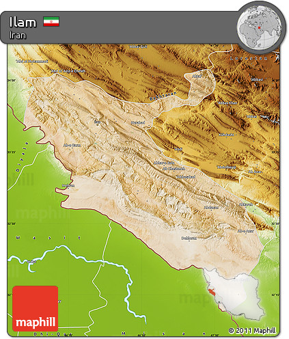 Satellite Map of Ilam, physical outside