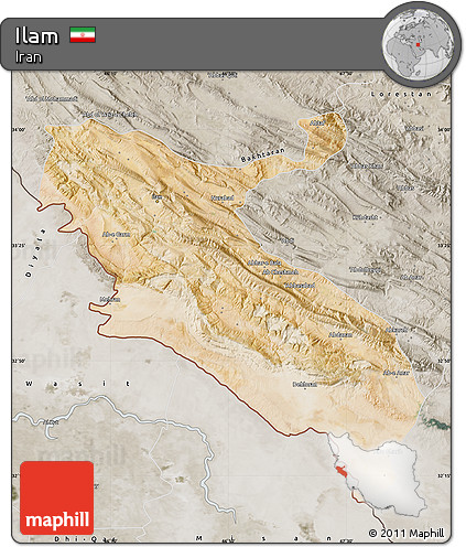 Satellite Map of Ilam, semi-desaturated