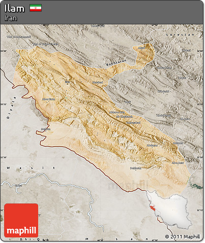 Satellite Map of Ilam, semi-desaturated