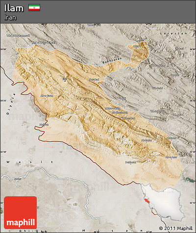 Satellite Map of Ilam, semi-desaturated
