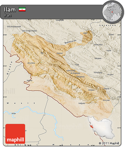 Satellite Map of Ilam, shaded relief outside