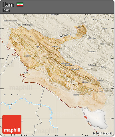 Satellite Map of Ilam, shaded relief outside