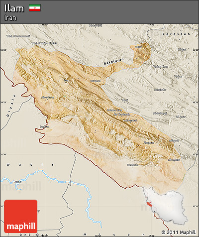 Satellite Map of Ilam, shaded relief outside