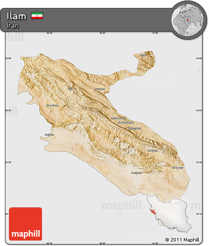 Satellite Map of Ilam, single color outside