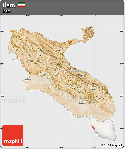 Satellite Map of Ilam, single color outside
