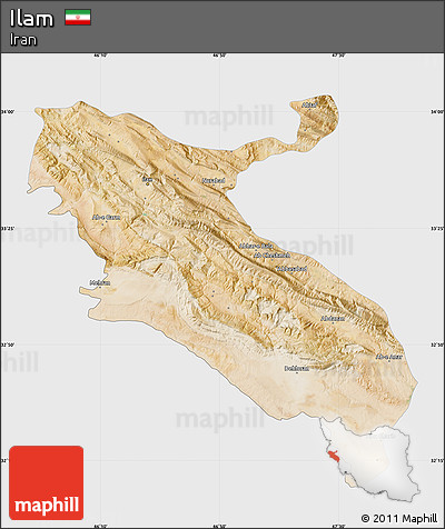 Satellite Map of Ilam, single color outside