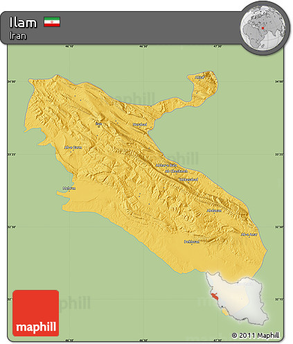 Savanna Style Map of Ilam, single color outside